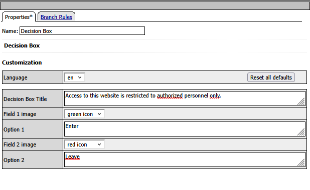 Customization of the decision box messages