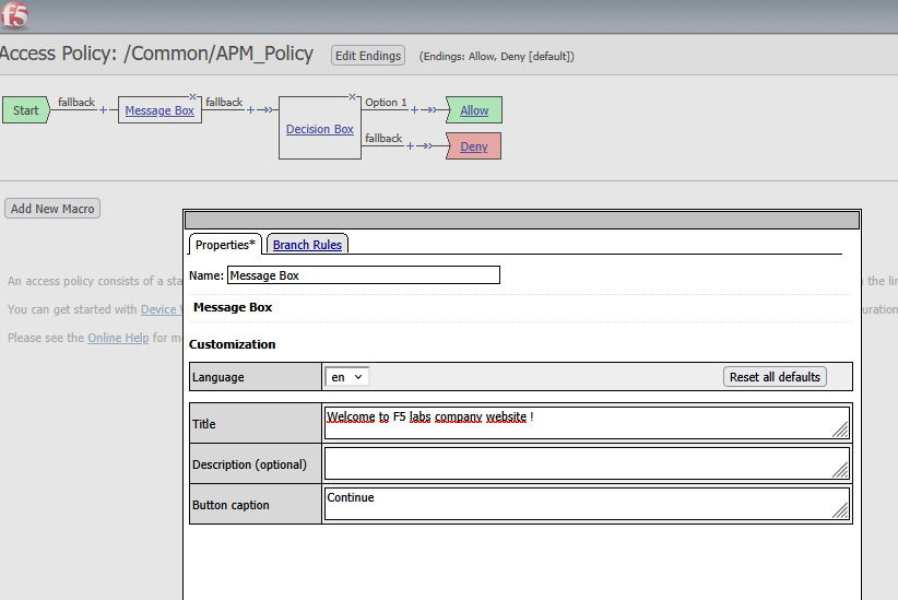 Modifying a text inside the APM Policy