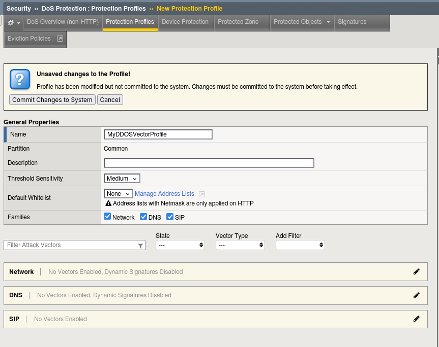 ADC labs : Commit change to protection profile