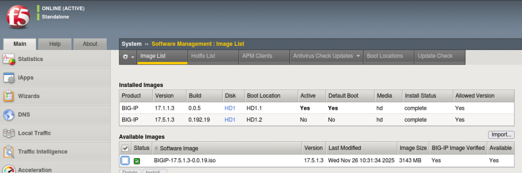 ADC labs : F5 Software Management